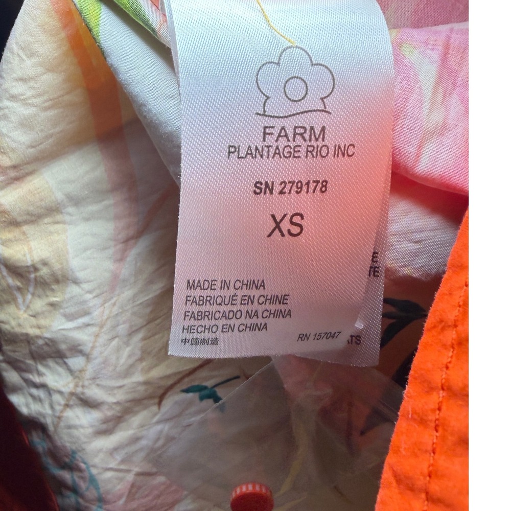 Farm Rio Talita Floral Puff Sleeve Mini Dress Orange Button Front XS NEW - Picture 14 of 14